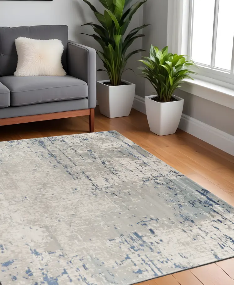 4' Gray and Ivory Square Abstract Power Loom Area Rug
