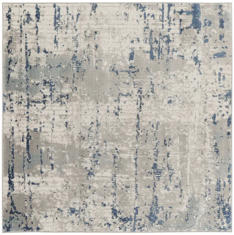 5' Gray and Ivory Square Abstract Power Loom Area Rug