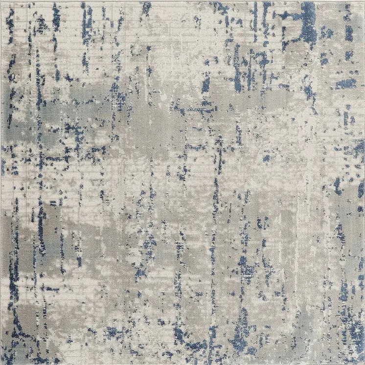 5' Gray and Ivory Square Abstract Power Loom Area Rug