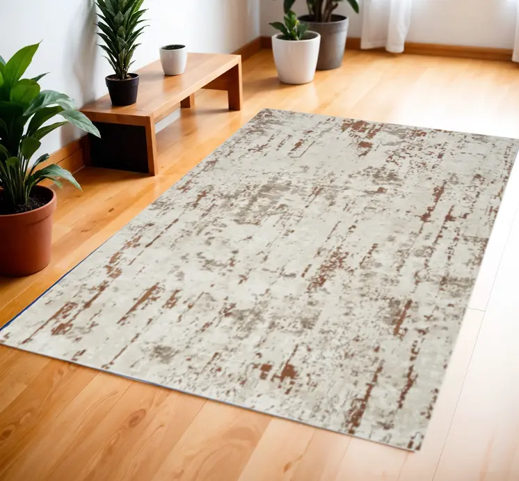 4' X 6' Red and Ivory Abstract Power Loom Area Rug