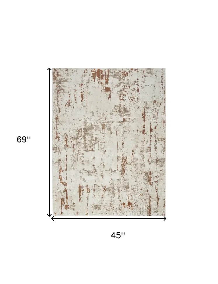 4' X 6' Red and Ivory Abstract Power Loom Area Rug