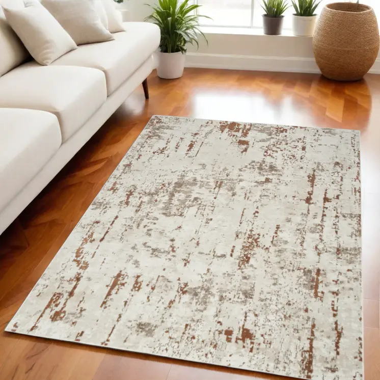 8' Red And Ivory Abstract Runner Rug
