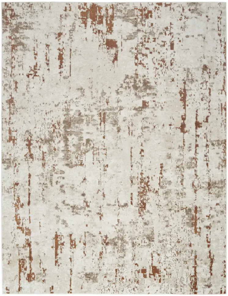 5' X 7' Red and Ivory Abstract Power Loom Area Rug