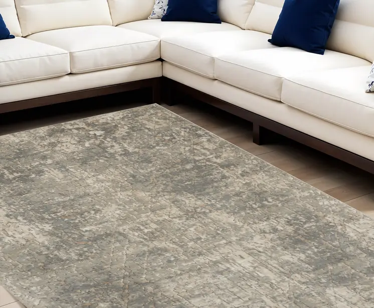 8' X 10' Beige and Gray Abstract Power Loom Area Rug