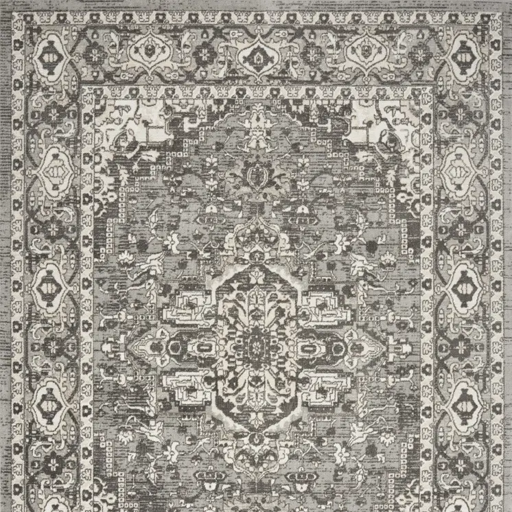 4' X 6' Gray and Ivory Medallion Power Loom Distressed Area Rug