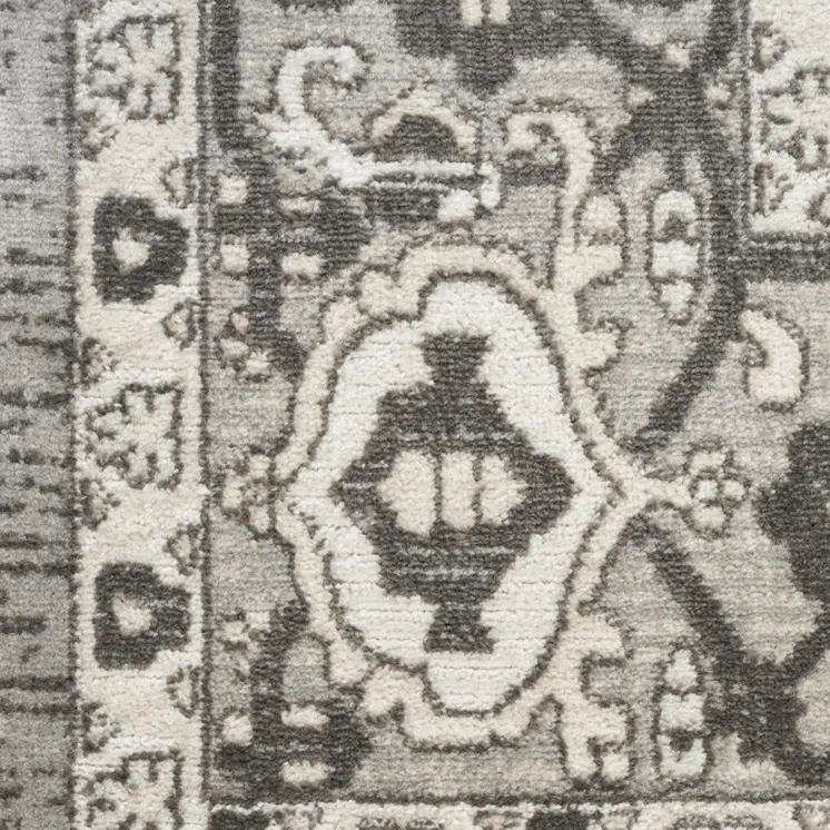8' Gray And Ivory Medallion Distressed Runner Rug