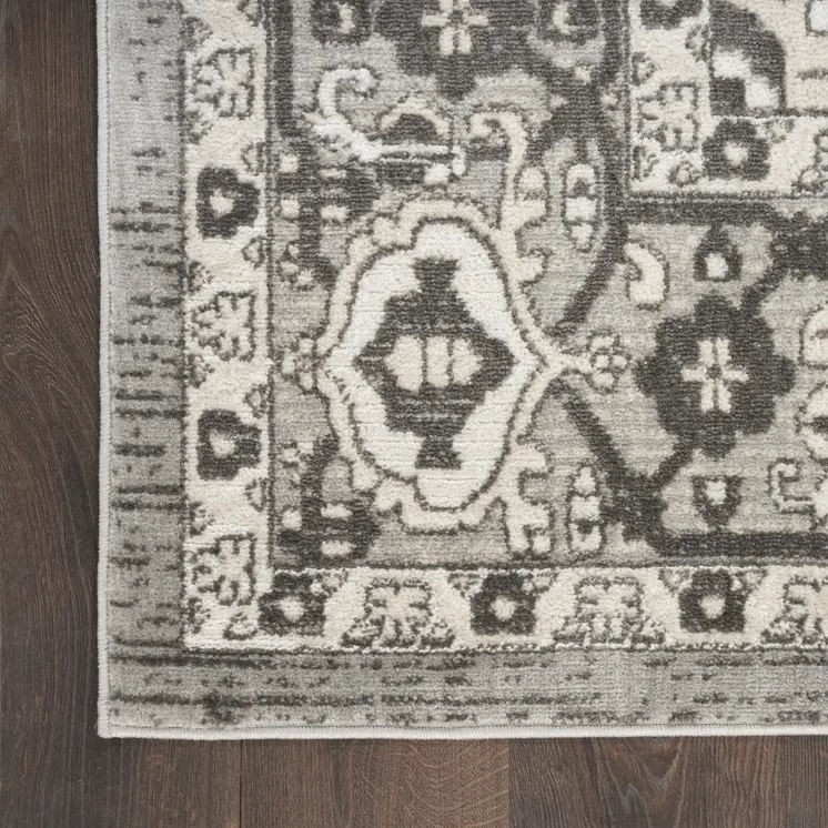 8' Gray And Ivory Medallion Distressed Runner Rug