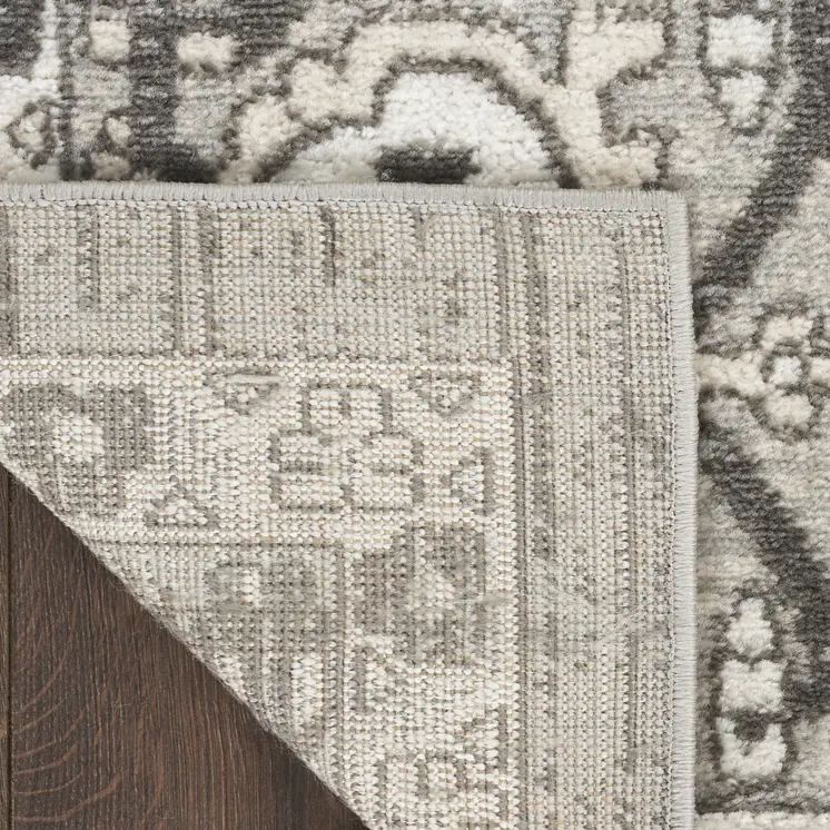 8' Gray And Ivory Medallion Distressed Runner Rug