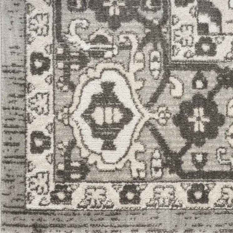 8' Gray And Ivory Medallion Distressed Runner Rug