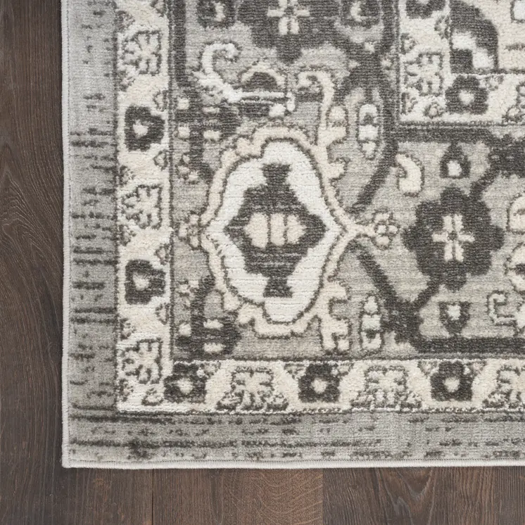 5' X 7' Gray and Ivory Medallion Power Loom Distressed Area Rug