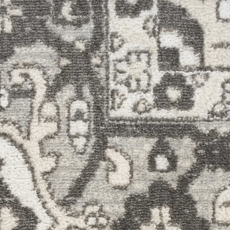 5' X 7' Gray and Ivory Medallion Power Loom Distressed Area Rug