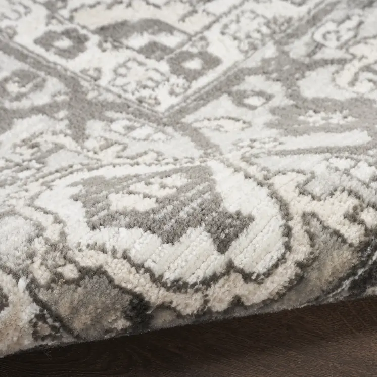 5' X 7' Gray and Ivory Medallion Power Loom Distressed Area Rug