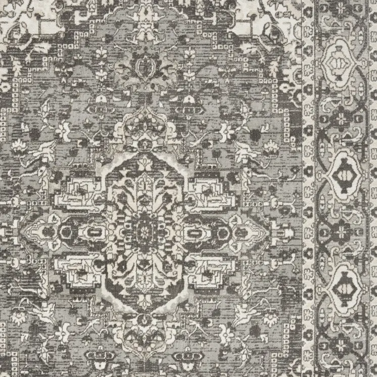 8' X 10' Gray and Ivory Medallion Power Loom Distressed Area Rug
