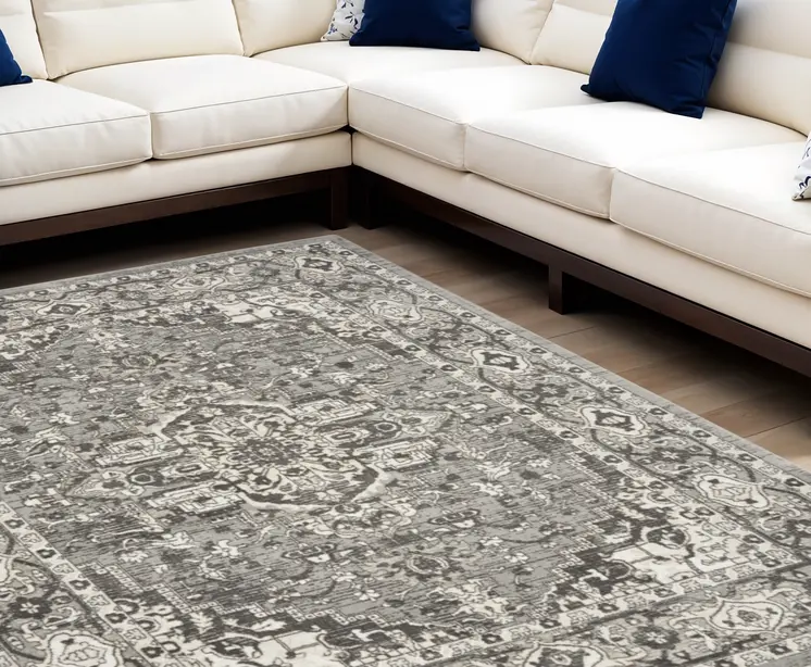 8' X 10' Beige and Gray Abstract Power Loom Area Rug