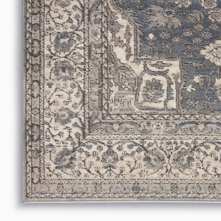 7' X 10' Gray and Ivory Medallion Power Loom Area Rug