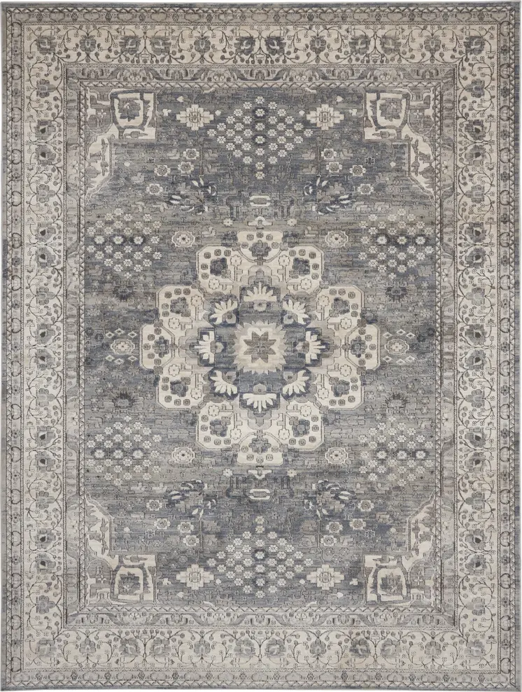 8' X 10' Gray and Ivory Medallion Power Loom Area Rug