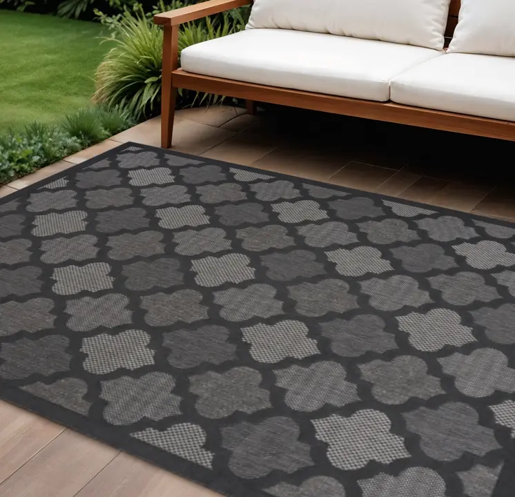 10' X 14' Charcoal And Black Trellis Indoor Outdoor Area Rug