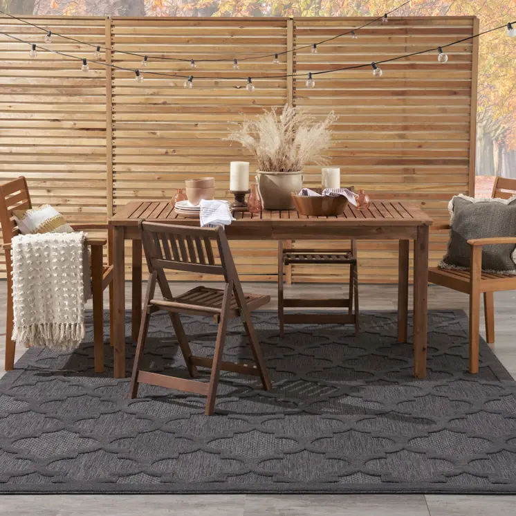 10' X 14' Charcoal And Black Trellis Indoor Outdoor Area Rug