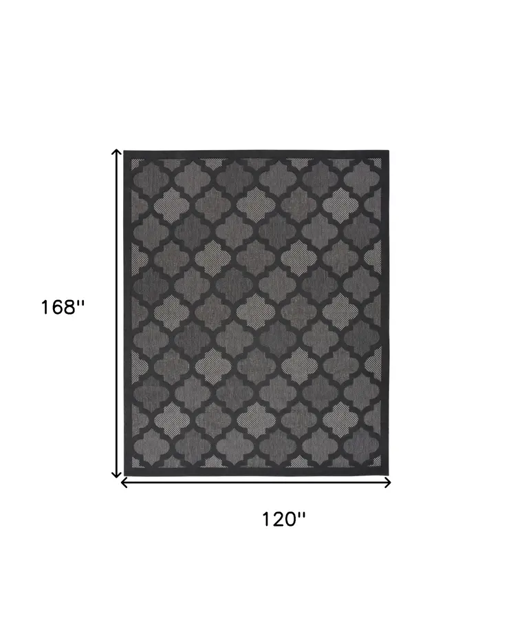10' X 14' Charcoal And Black Trellis Indoor Outdoor Area Rug