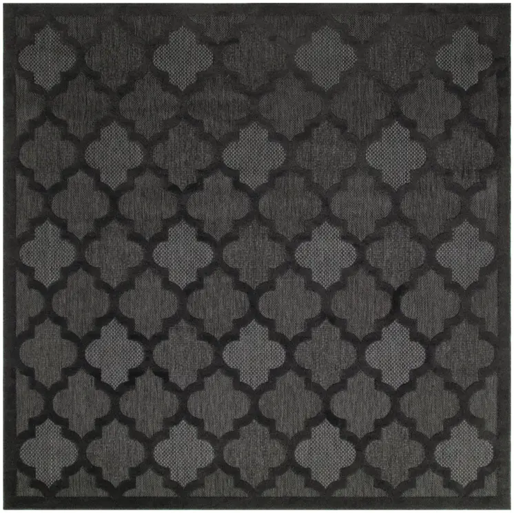 9' Charcoal And Black Square Trellis Indoor Outdoor Area Rug