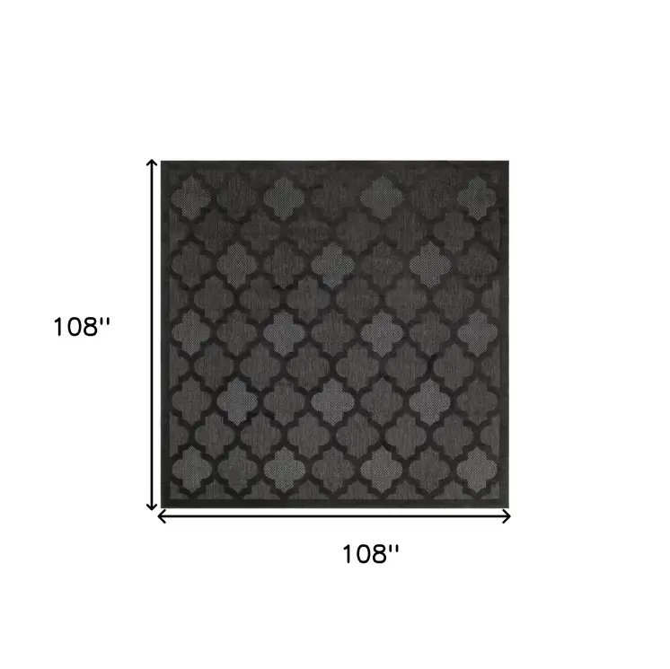 9' Charcoal And Black Square Trellis Indoor Outdoor Area Rug