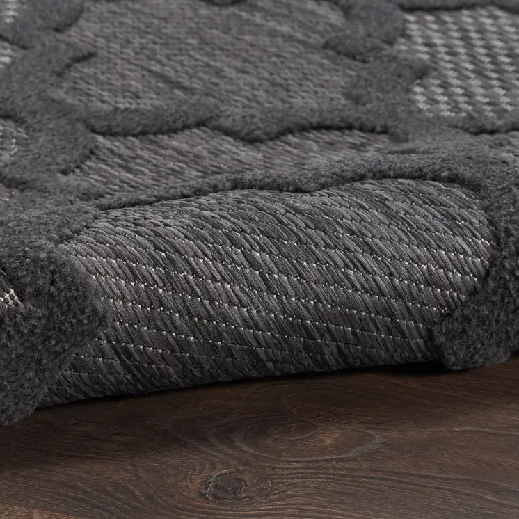 10' Charcoal And Black Trellis Indoor Outdoor Runner Rug