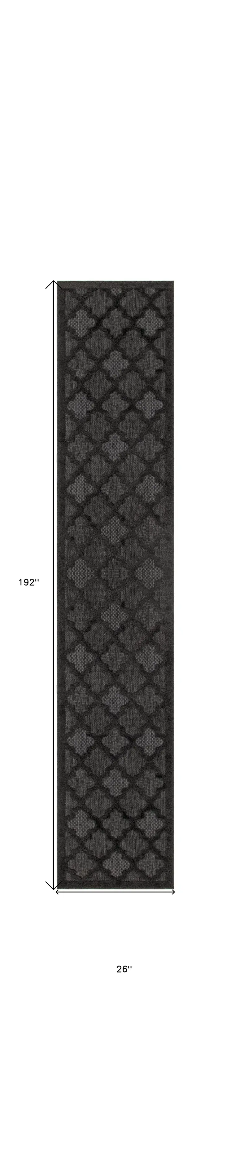 16' Charcoal And Black Trellis Indoor Outdoor Runner Rug