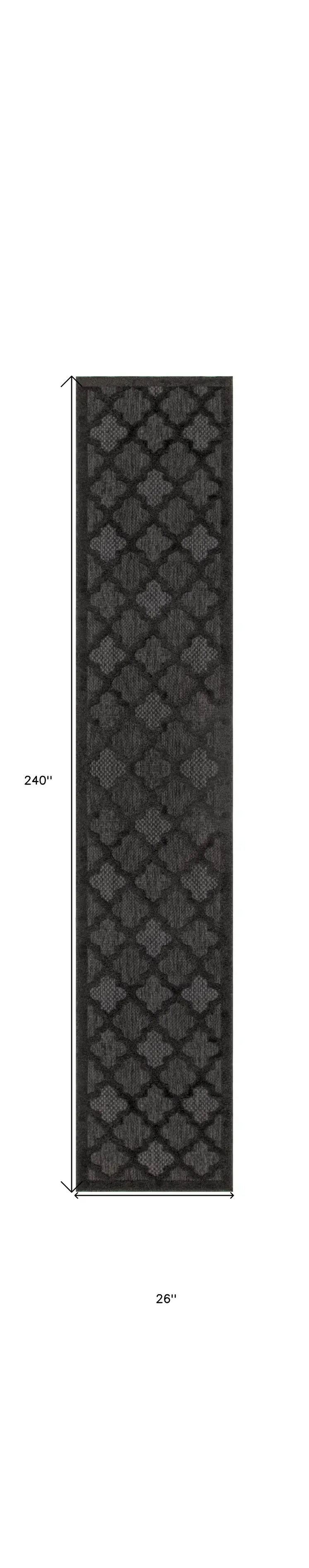 20' Charcoal And Black Trellis Indoor Outdoor Runner Rug