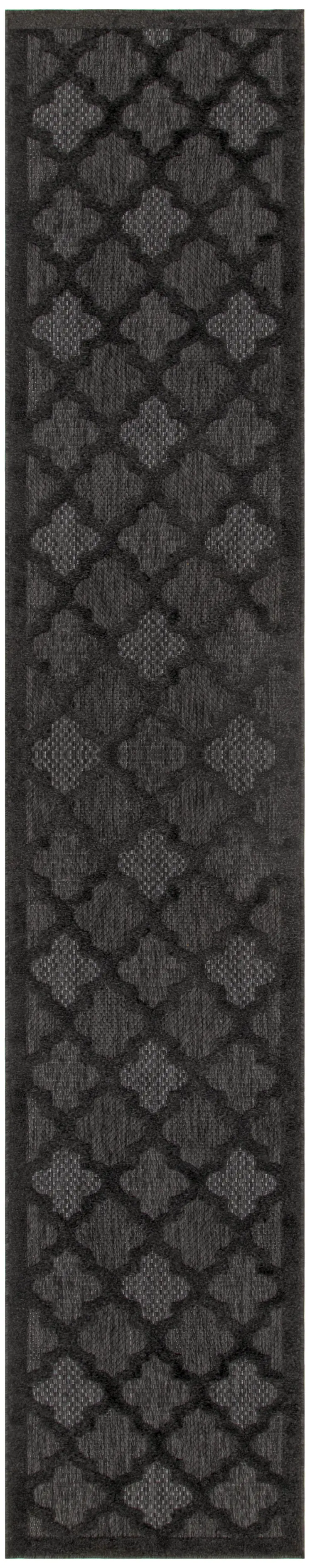 20' Charcoal And Black Trellis Indoor Outdoor Runner Rug