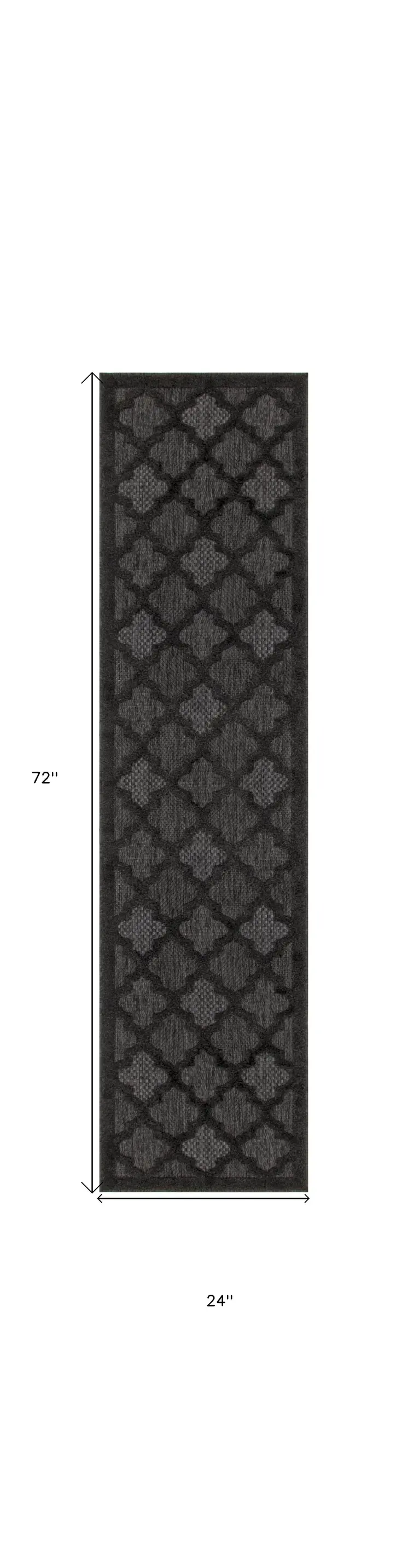 6' Charcoal And Black Trellis Indoor Outdoor Runner Rug