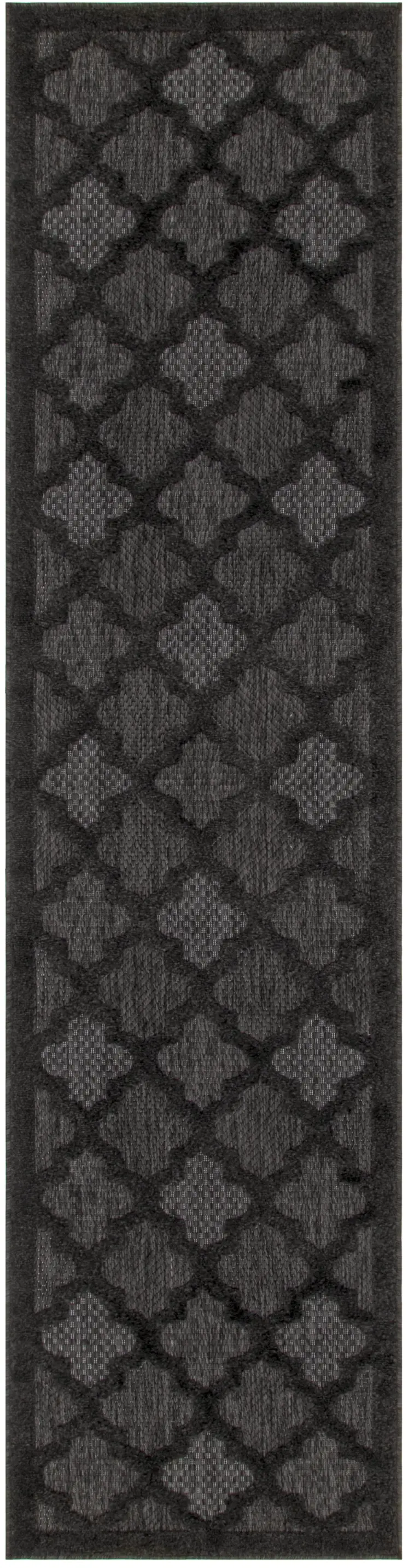 8' Charcoal And Black Trellis Indoor Outdoor Runner Rug