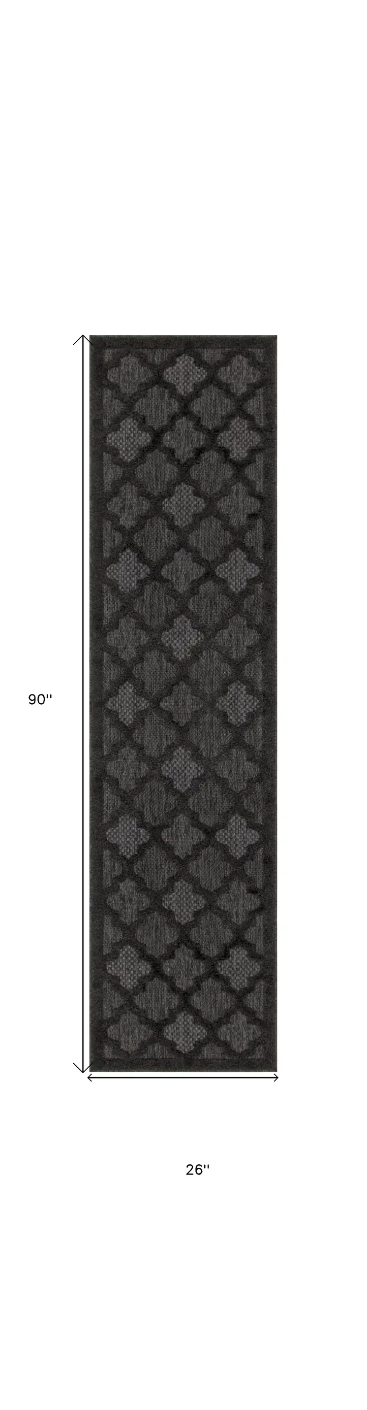 8' Charcoal And Black Trellis Indoor Outdoor Runner Rug