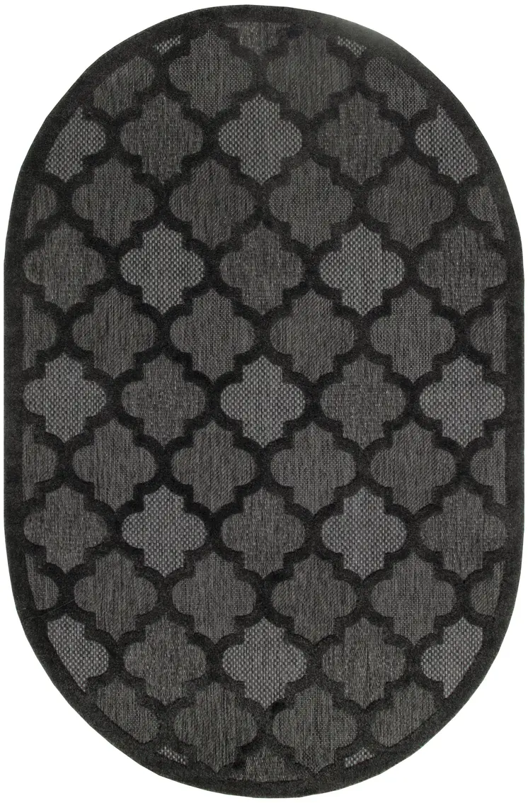 6' X 9' Charcoal And Black Trellis Indoor Outdoor Area Rug