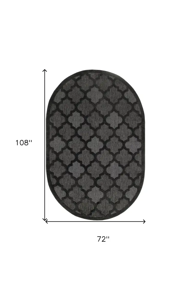 6' X 9' Charcoal And Black Trellis Indoor Outdoor Area Rug