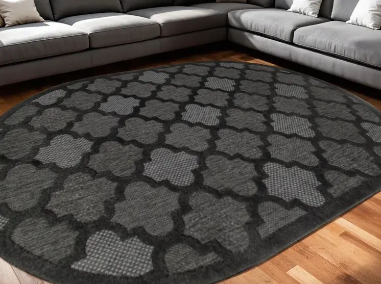 6' X 9' Charcoal And Black Trellis Indoor Outdoor Area Rug