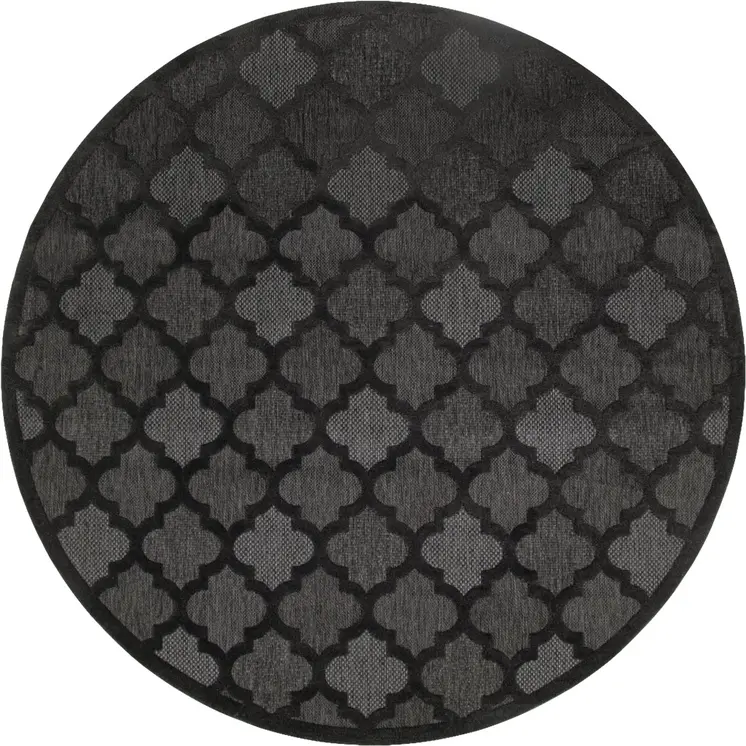 8' Charcoal And Black Round Trellis Indoor Outdoor Area Rug