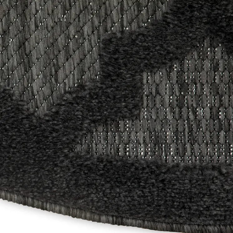 8' Charcoal And Black Round Trellis Indoor Outdoor Area Rug