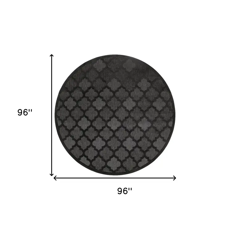 8' Charcoal And Black Round Trellis Indoor Outdoor Area Rug