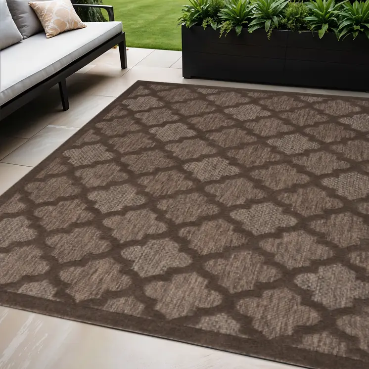 5' X 7' Dark Brown And Light Brown Trellis Indoor Outdoor Area Rug