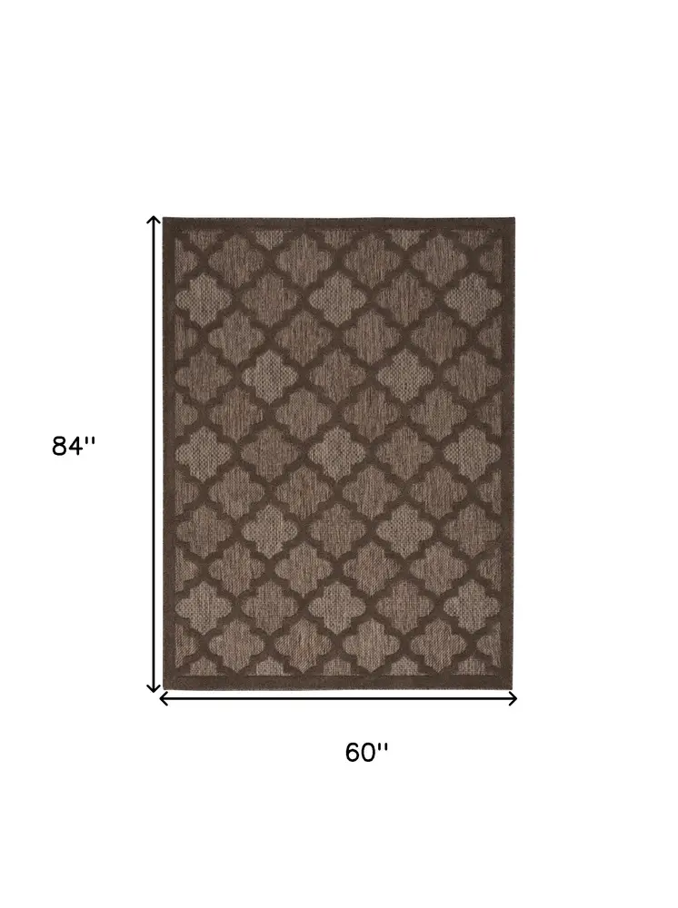 5' X 7' Dark Brown And Light Brown Trellis Indoor Outdoor Area Rug