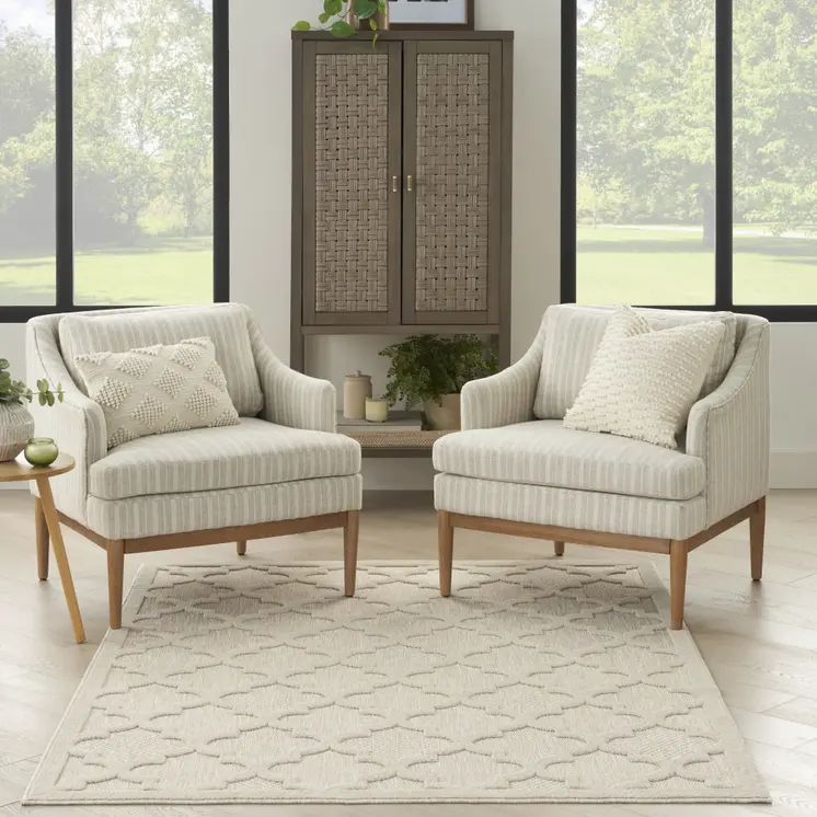 5' X 7' Cream And Beige Trellis Indoor Outdoor Area Rug