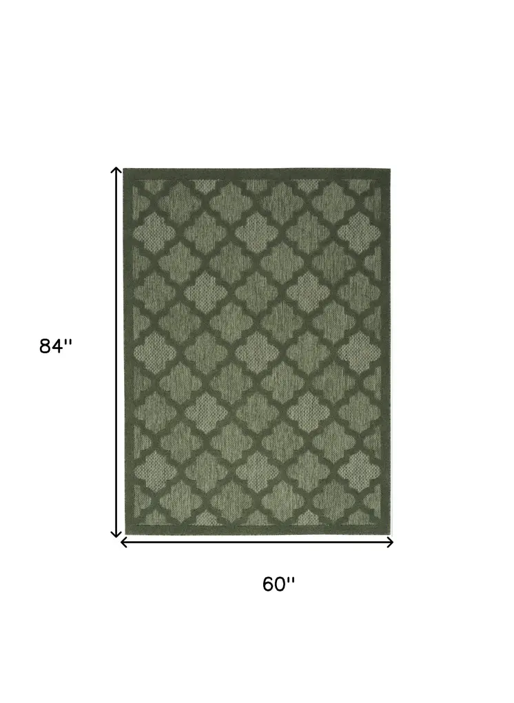 5' X 7' Dark Green And Light Green Trellis Indoor Outdoor Area Rug
