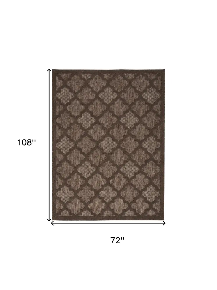 6' X 9' Dark Brown And Light Brown Trellis Indoor Outdoor Area Rug