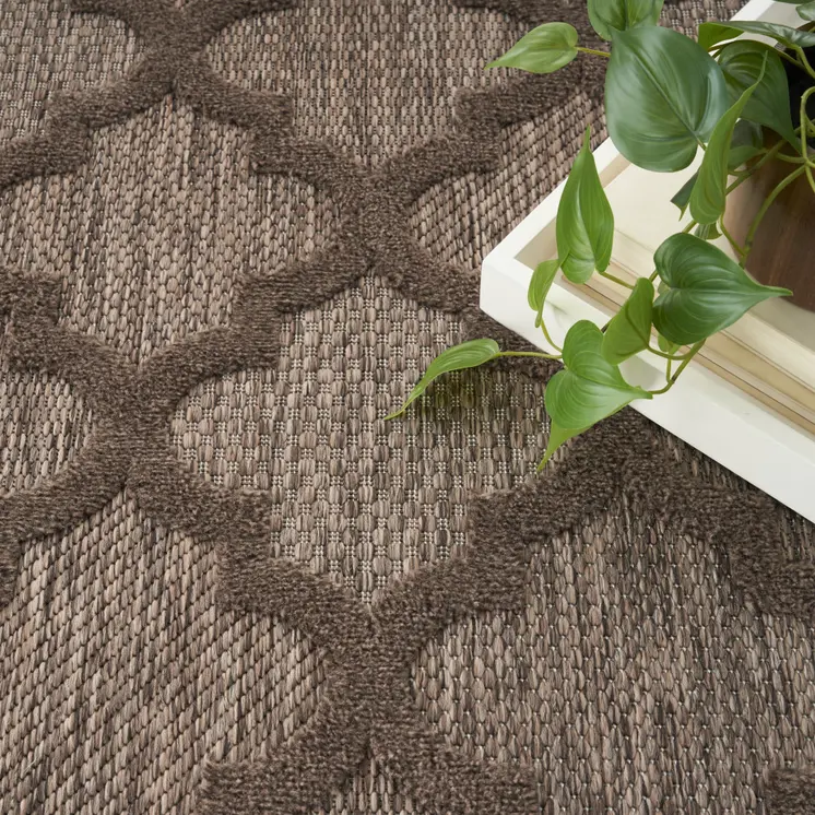 6' X 9' Dark Brown And Light Brown Trellis Indoor Outdoor Area Rug