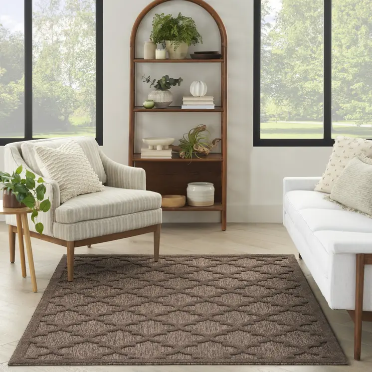 6' X 9' Dark Brown And Light Brown Trellis Indoor Outdoor Area Rug