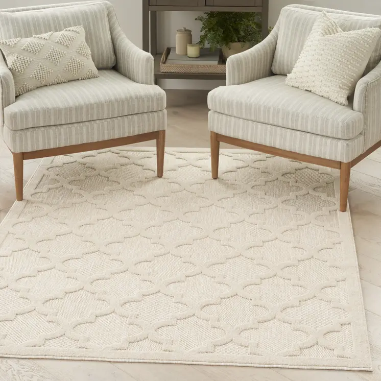 6' X 9' Cream And Beige Trellis Indoor Outdoor Area Rug
