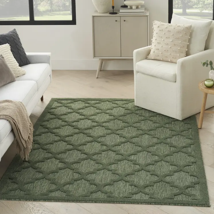 6' X 9' Dark Green And Light Green Trellis Indoor Outdoor Area Rug