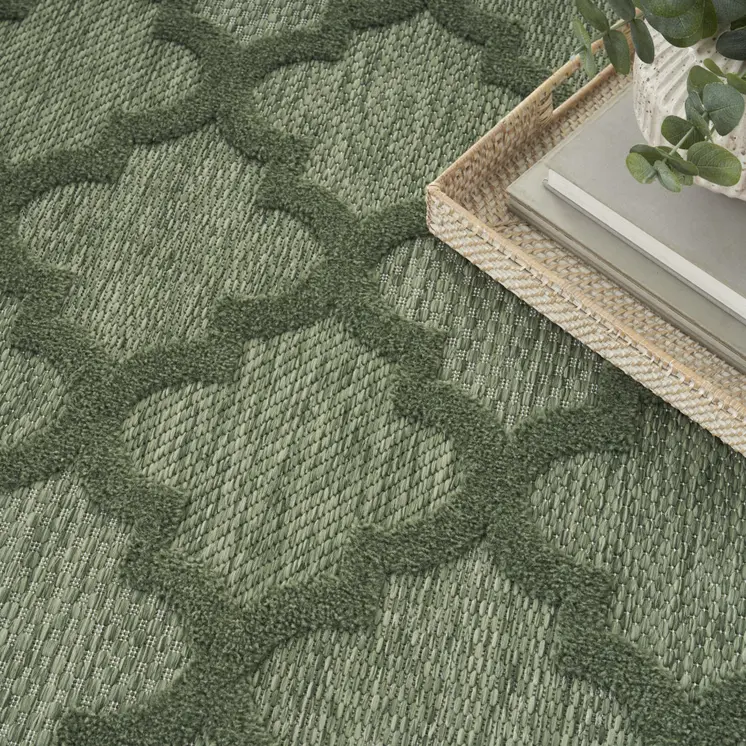 6' X 9' Dark Green And Light Green Trellis Indoor Outdoor Area Rug