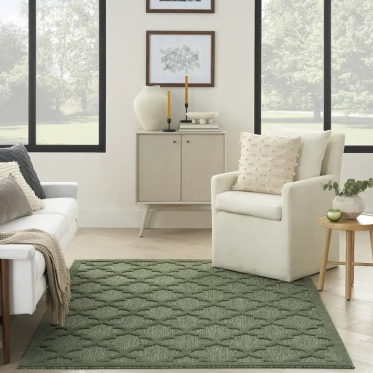 6' X 9' Dark Green And Light Green Trellis Indoor Outdoor Area Rug