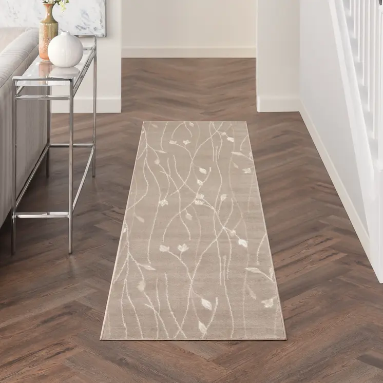 8' Beige Floral Runner Rug
